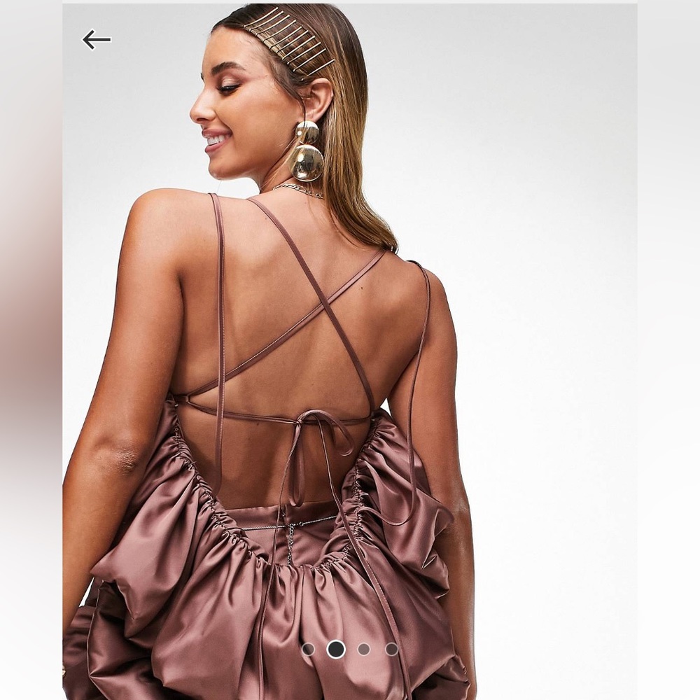 ASOS LUXE satin bubble halter crop top in chocolate